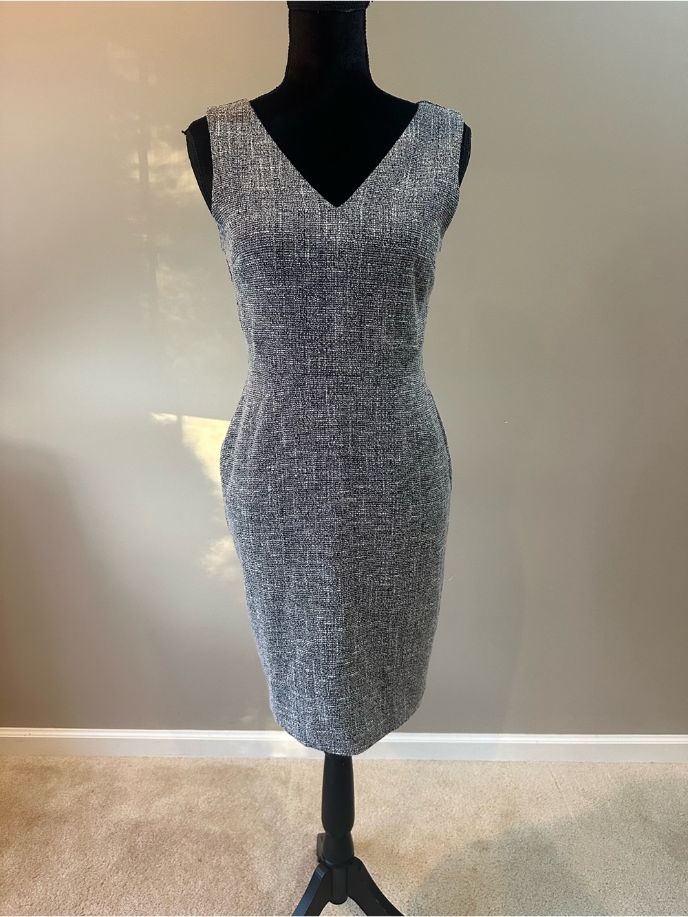 Banana Republic Navy Tweed V-Neck Midi Sheath Dress